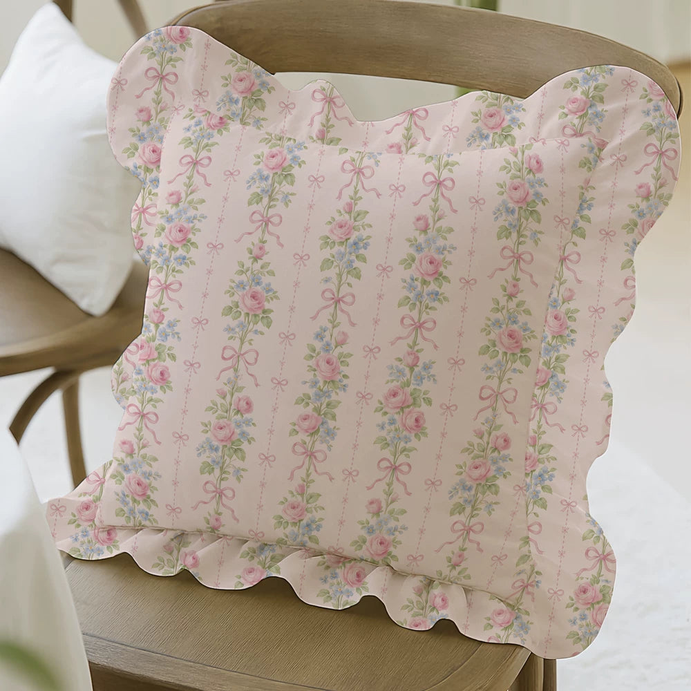 Rose Ribbon Ruffle Pillow