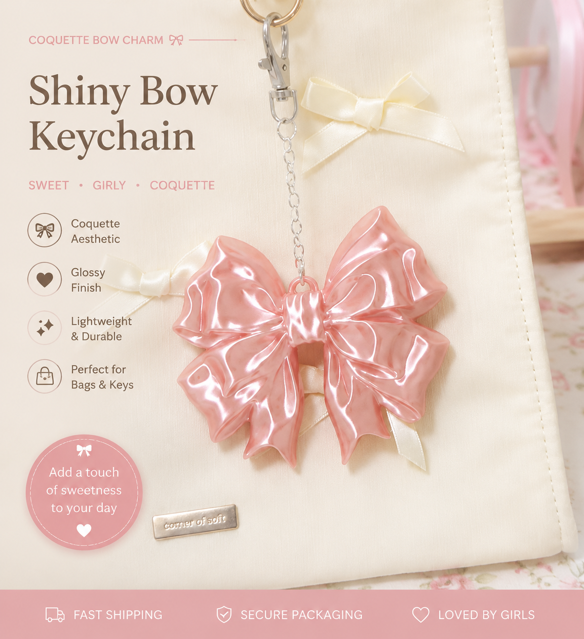 A Little Bow of Happiness — Pink Bag Charm