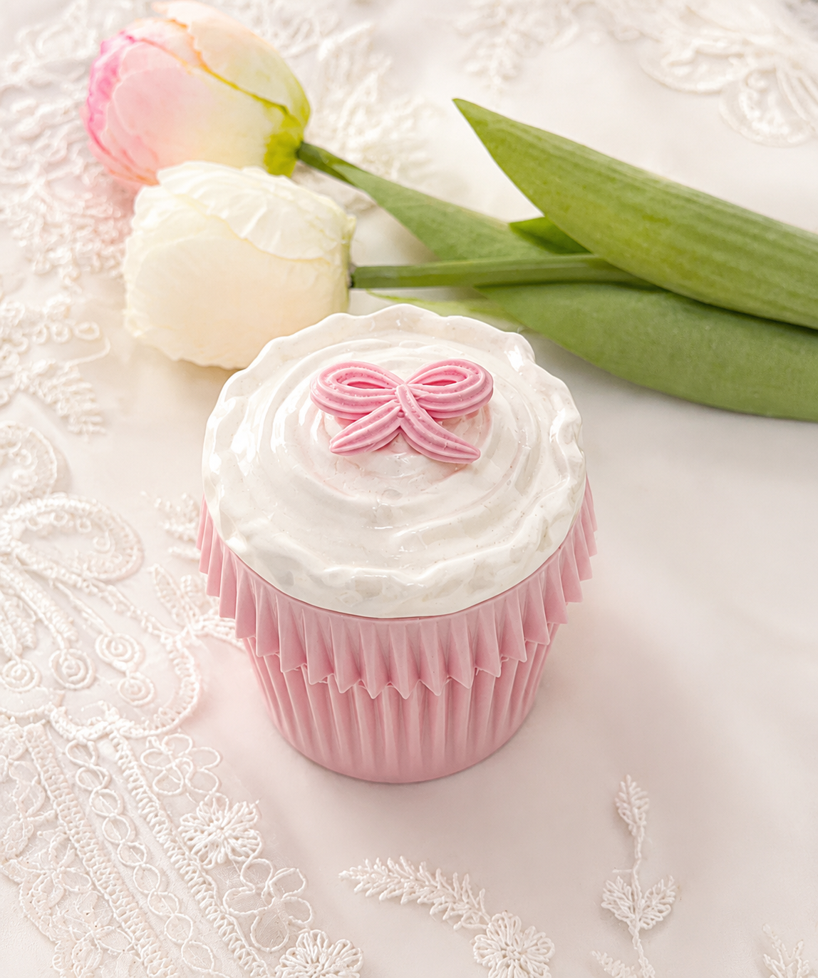 Pink Bow Cupcake Jewelry Box