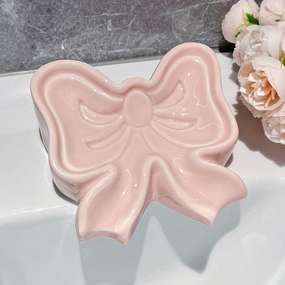 Coquette Bow Trinket Tray – Pink Ceramic Jewelry Dish & Vanity Organizer
