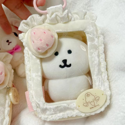 Cute white strawberry cake baby bag 10cm cotton doll plush doll storage baby bag back bag pendant decoration