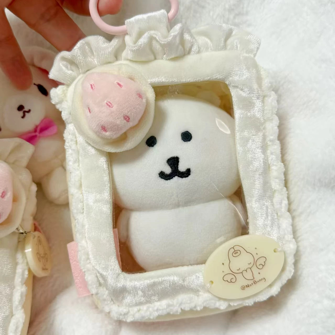Cute white strawberry cake baby bag 10cm cotton doll plush doll storage baby bag back bag pendant decoration