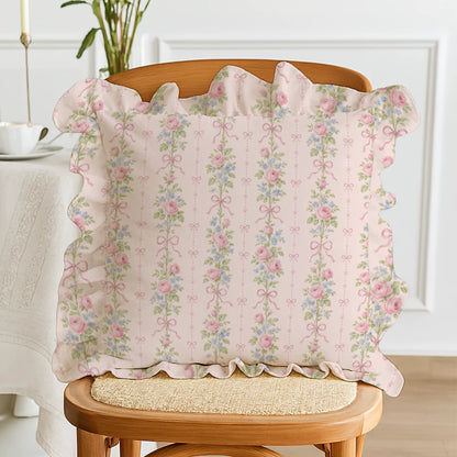 Rose Ribbon Ruffle Pillow