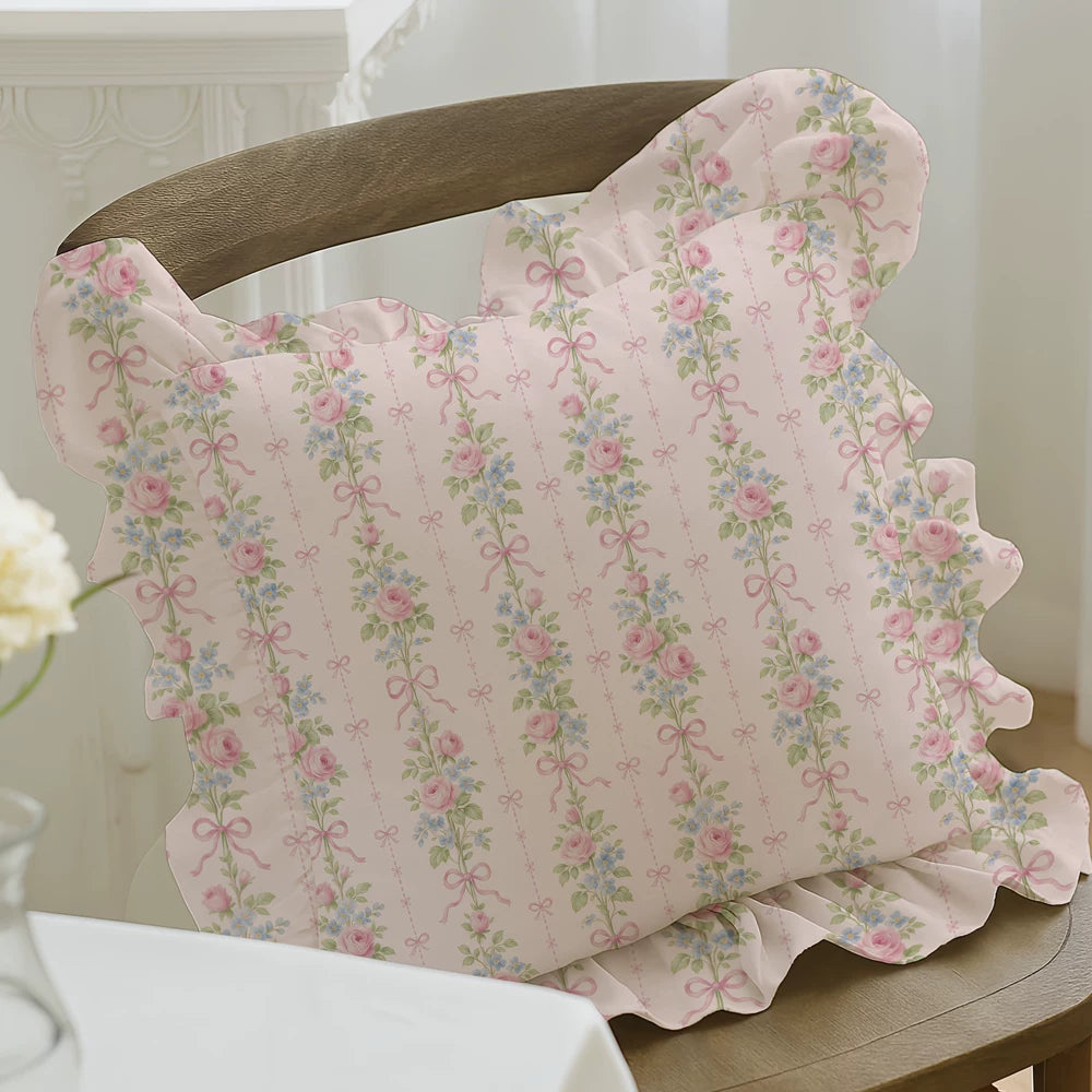 Rose Ribbon Ruffle Pillow
