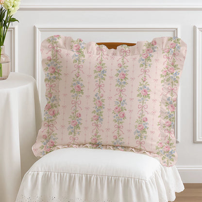 Rose Ribbon Ruffle Pillow