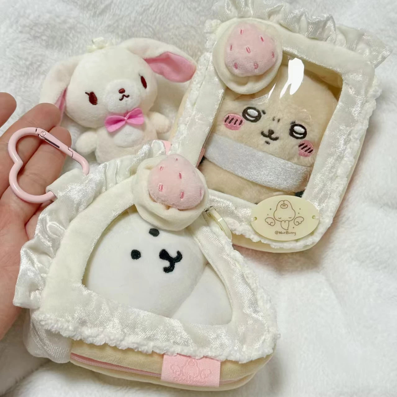 Cute white strawberry cake baby bag 10cm cotton doll plush doll storage baby bag back bag pendant decoration