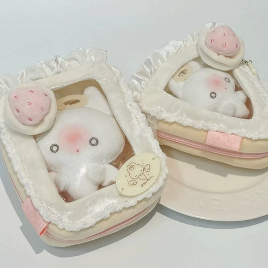 Cute white strawberry cake baby bag 10cm cotton doll plush doll storage baby bag back bag pendant decoration