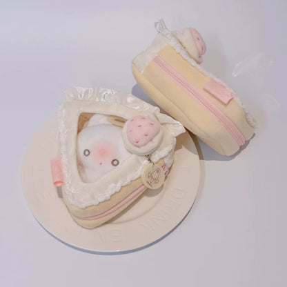 Cute white strawberry cake baby bag 10cm cotton doll plush doll storage baby bag back bag pendant decoration