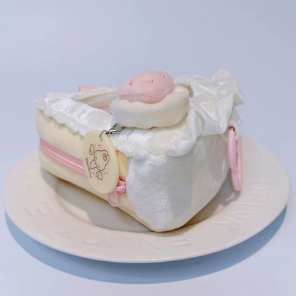 Cute white strawberry cake baby bag 10cm cotton doll plush doll storage baby bag back bag pendant decoration