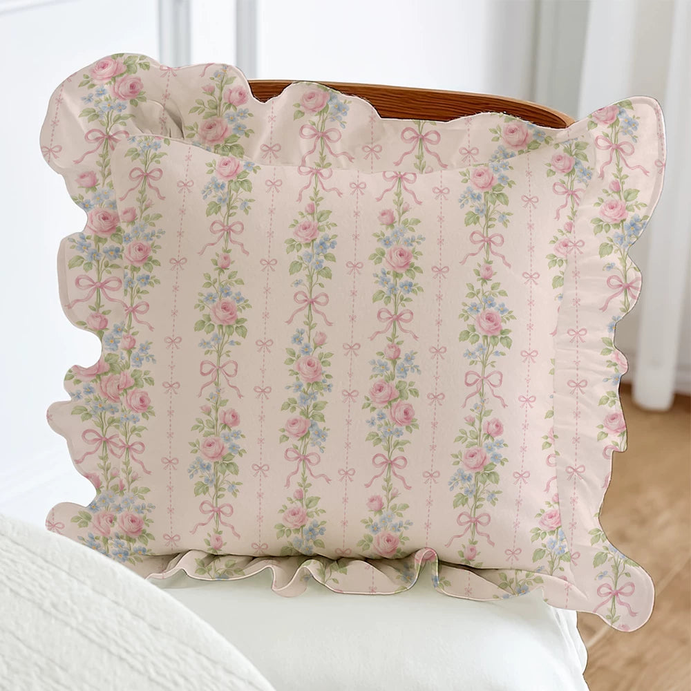 Rose Ribbon Ruffle Pillow