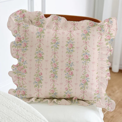 Rose Ribbon Ruffle Pillow